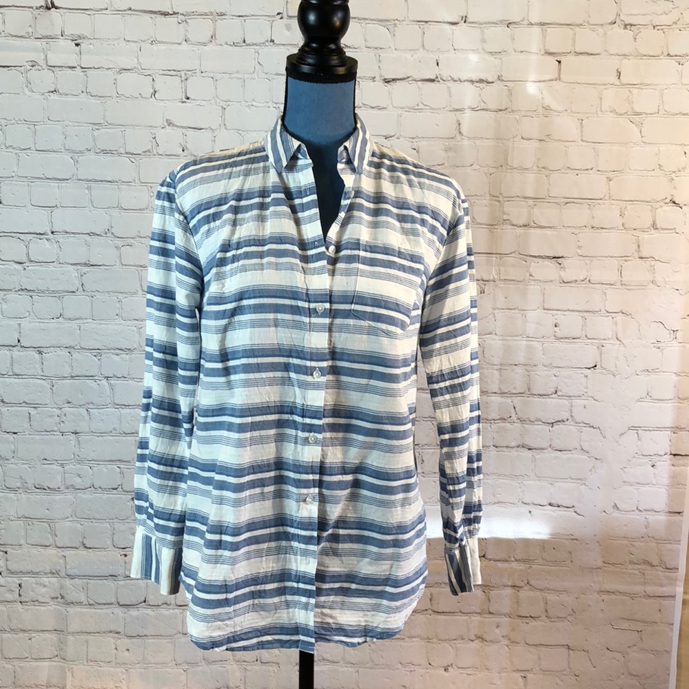 a new day blue striped button down shirt.
